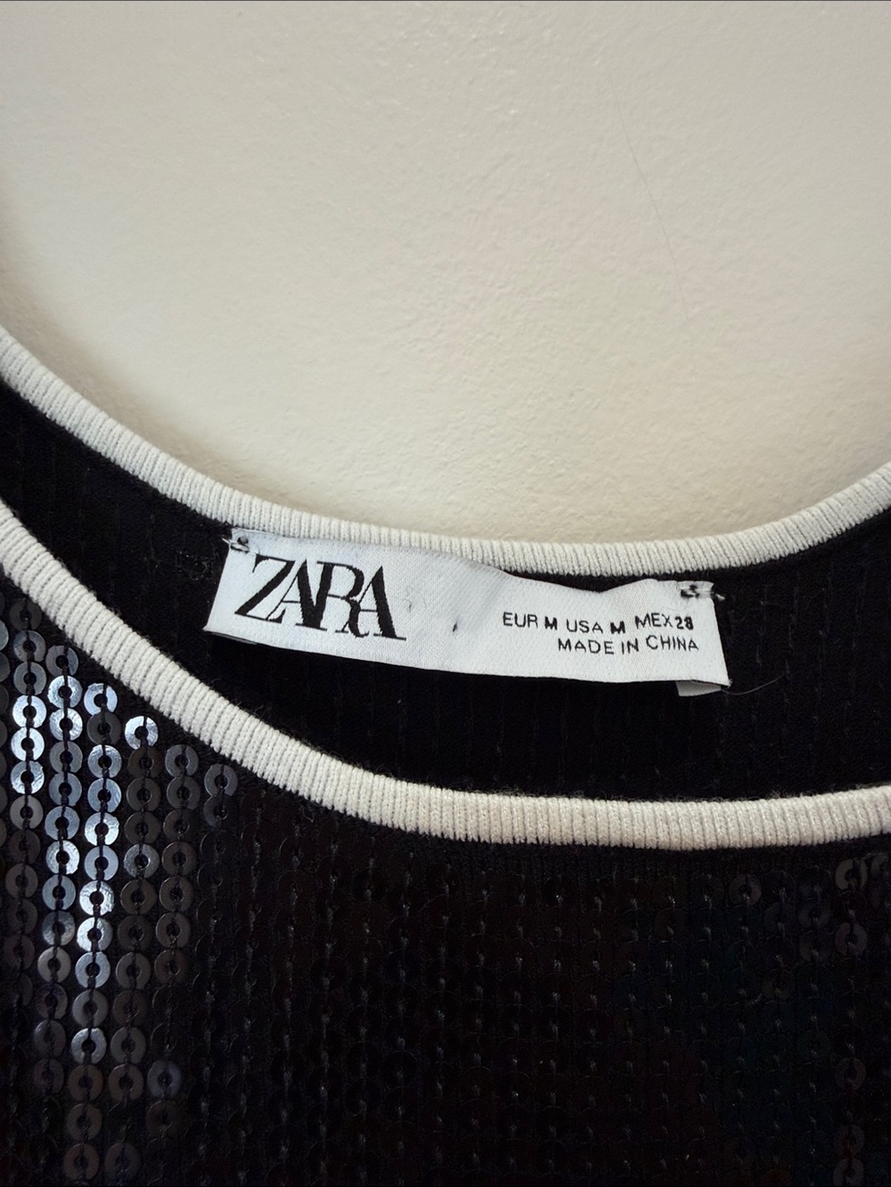Zara Black Sequin Tank Mini Dress with White Trim - Picture 5 of 11